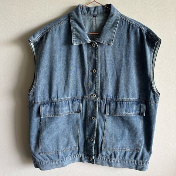 Other - Unbranded Men Sleeveless Denim With Collar Safari Jeans Vest Blue Size XXL